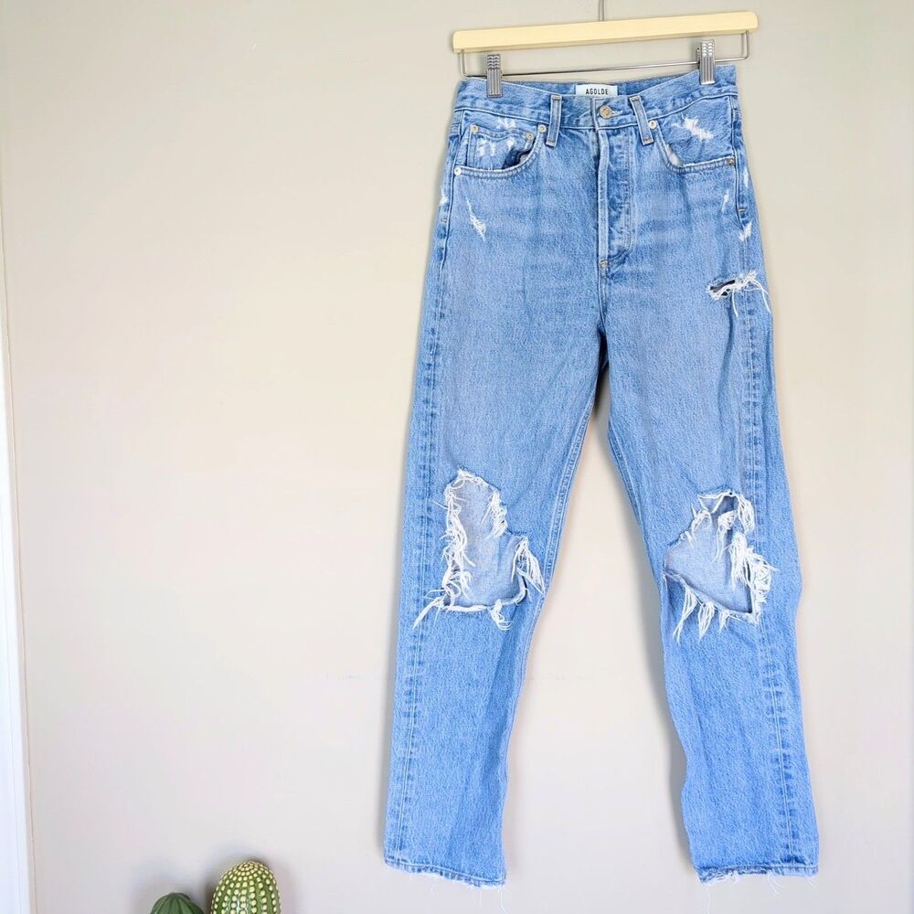 AGOLDE 90's Mid Rise Loose Fit Distressed Destroyed Jeans Size 24 100% Cotton